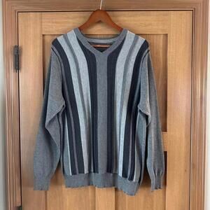 Oscar De La Renta Gray Textured Pullover V-Neck Sweater Men’s size Large